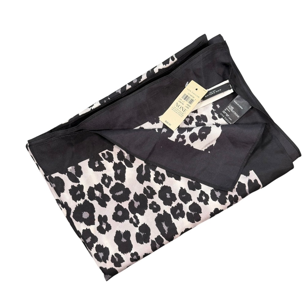 Ann Taylor Women Leopard Print Black White 100% Silk Scarf
